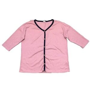 E. Luna Waffle Boxy Top M 3/4 Sleeve Faux‎ Button Up Oversized Pink Thermal USA
